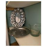 Decorative Metal Trays With Scalloped Edges, Glass
