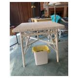 Wicker Table With Plastic Trash Can