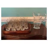 Glassware Set with 15 Tumblers and Etched Pitcher