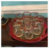 8 Gold Checkered Glass Tumblers