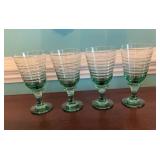 4 Green Ribbed Glass Goblets