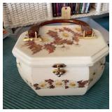 Floral Lucite Box Purse with Brown Handle