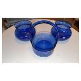 3 blue glassware