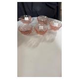 5 square tea cups pink depression open rose