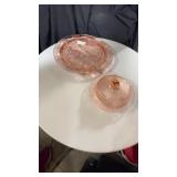 Cabbage rose pink depression butter dish and