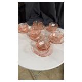 6 cup and saucers cabbage rose pink depression
