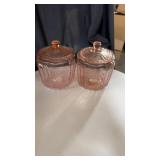 2 pink depression open rose cookie jar