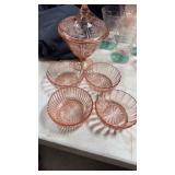 Candy dish and berry bowls pink depression