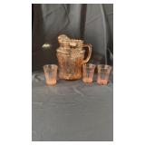 Pink depression pitcher in cabbage rose and 3