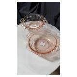 2 pink depression open rose vegetable bowl