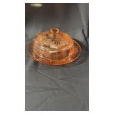 Butter dish pink depression cabbage rose