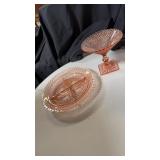 Pink depression divided dish and compote
