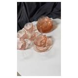 8 cups and saucers  cabbage rose pink depression