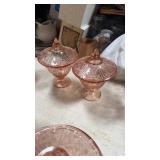 2 candy dishes pink depression