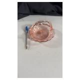 Pink depression glass basket