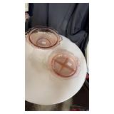 Open rose bowl and divided dish pink depression