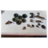 Sterling mini locket/ military buttons etc