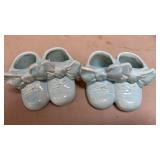 2 blue shoes planters