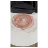 Pink depression cake plate 11 inches  open rose