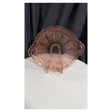 Pink depression handled tray cherry blossom