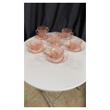 6 cup and saucer dogwood pink depression