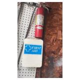 First aid box and fire extinguisher