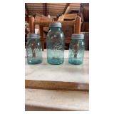 3 blue jars