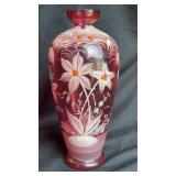 Cranberry painted vase 9.5ï¿½
