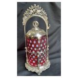 Cranberry opalescent pickle caster 11ï¿½