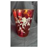 Cranberry painted vase 8ï¿½