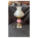 Fenton pink satin lamp with frosted shade