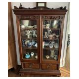Eastlake style walnut 2 dr glass bookcase Only