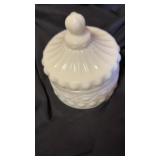 Milk glass powder jar