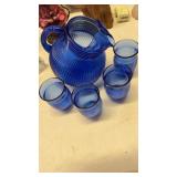 Cobalt pitcher/ 4 tumblers