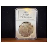1921 MS Morgan Dollar in Case