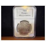 1921 MS Morgan Dollar  in Case