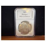 1921 MS Morgan Dollar in Case