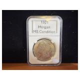 1921 MS Morgan Dollar  in Case