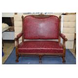 LOT 1079 RED UPHOLSTERED TALL BACK SEATEE