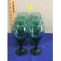 (6) Green/Gold Rim 7" Stemmed Water Glasses
