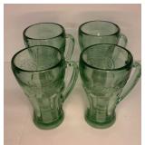 set of 4 Heavy Thick Green Libby Coke Glasses