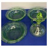 Green Bowl/Cruet lot 6"