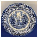 10" Liberty Blue Independence Hall Ironstone Plate