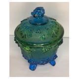 Jeanette Glass Blue/Green Covered Candy 6"
