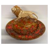 Large Pottery Lion Ashtray 14x12" note condition