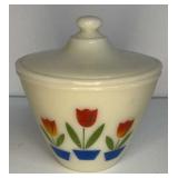 Fire King Tulip Covered Grease Jar 5.5x6 note chip