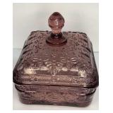 Indiana Glass Amethyst Honeybee Hive Lidded Candy