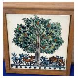 Framed 6" Painted Tile Wall Hanger