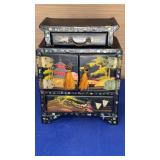 Small Oriental Painted Wood Jewelry Box 4x5t