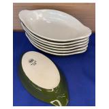 Lot of 7 Hall 528 Au Gratin Green/White Dishes9x5"
